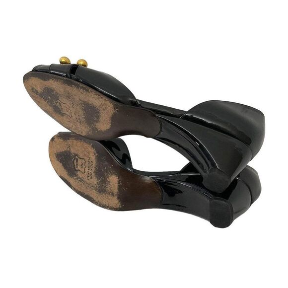 Stuart Weitzman Size 9 Black Patent Leather D'Orsay Peep Toe Cone Heels Sandals - Picture 10 of 10